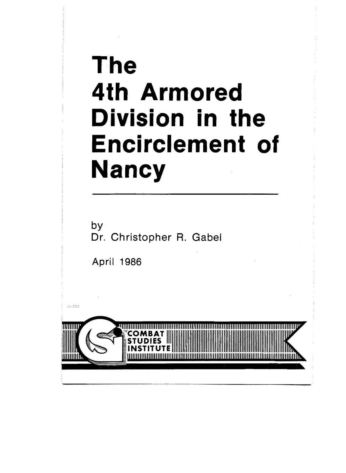 The 4th Armored Division in the Encirclement of Nancy