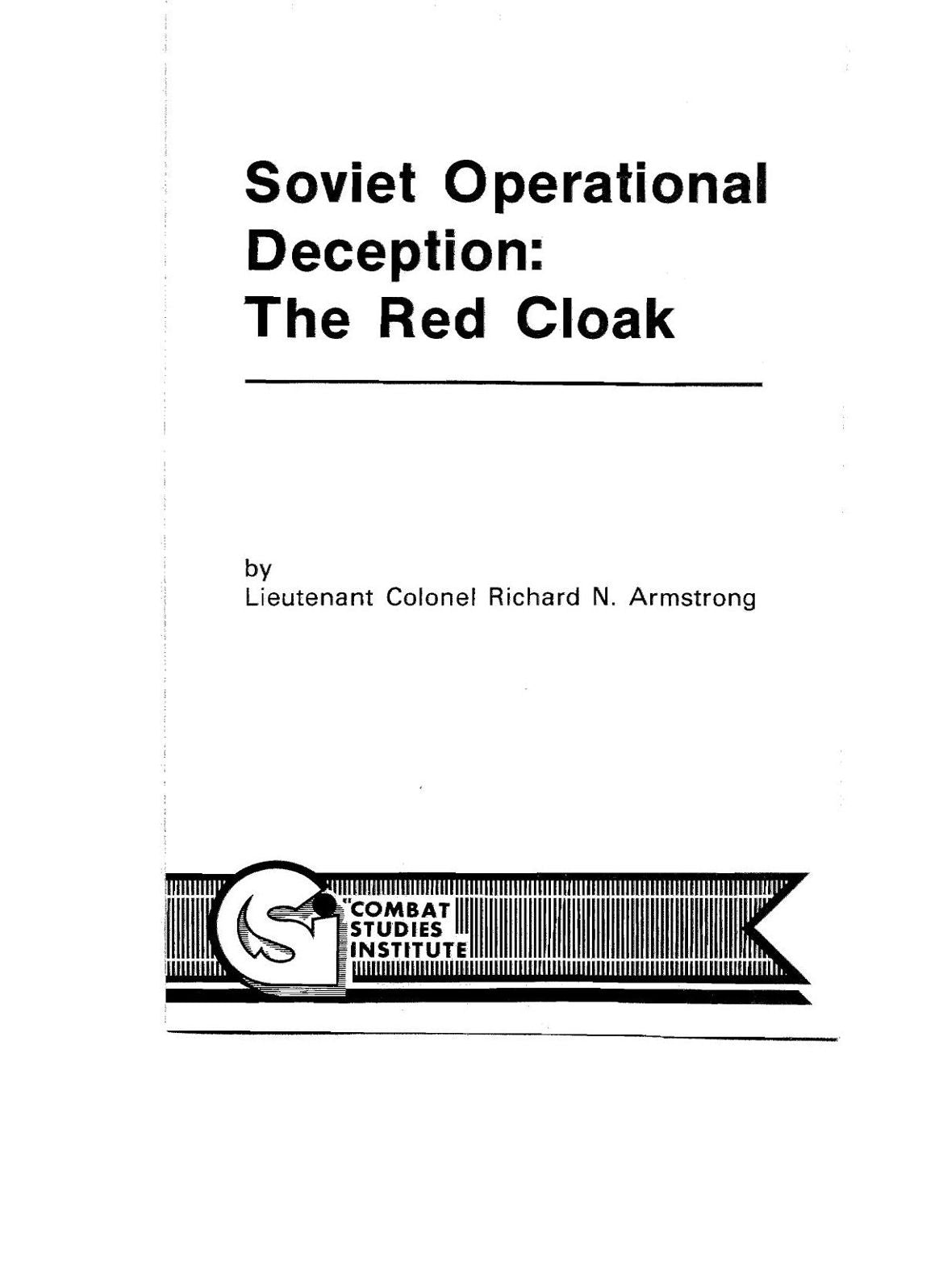 Soviet Operational Deception: The Red Cloak