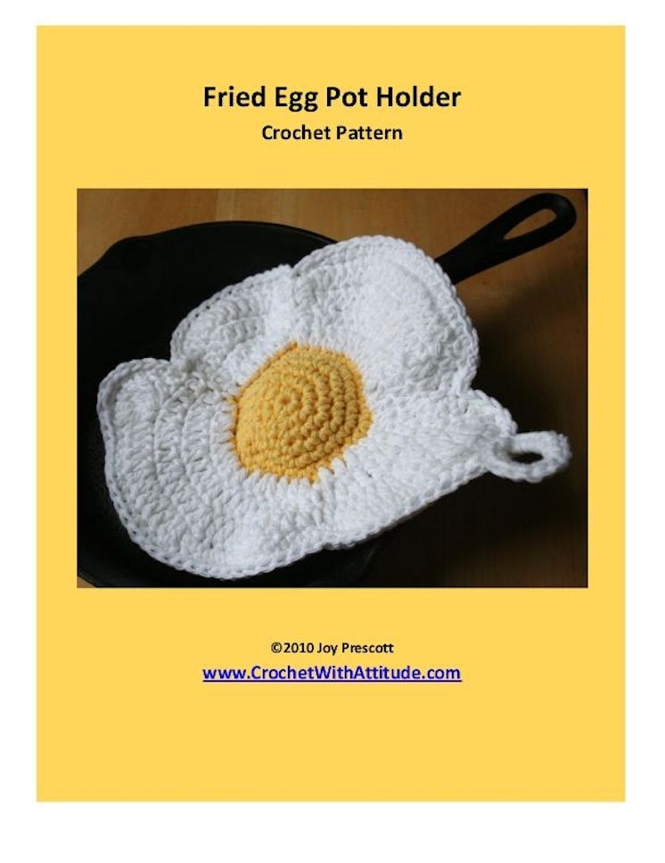 Fried Egg Potholder Hotpad Kitchen Decor Crochet Pattern