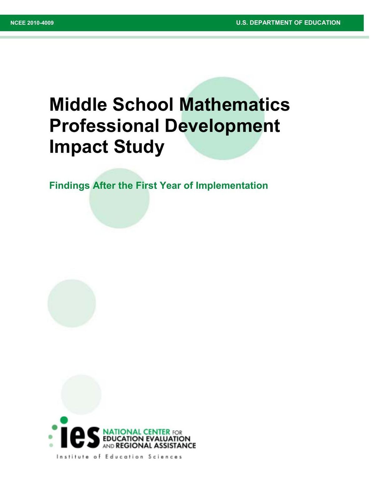 Middle School Mathematics Professional Development Impact Study: Findings After the First Year of Implementation