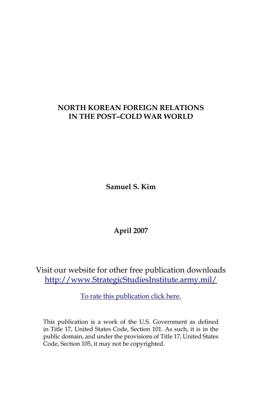 NORTH KOREAN FOREIGN RELATIONS IN THE POST–COLD WAR WORLD