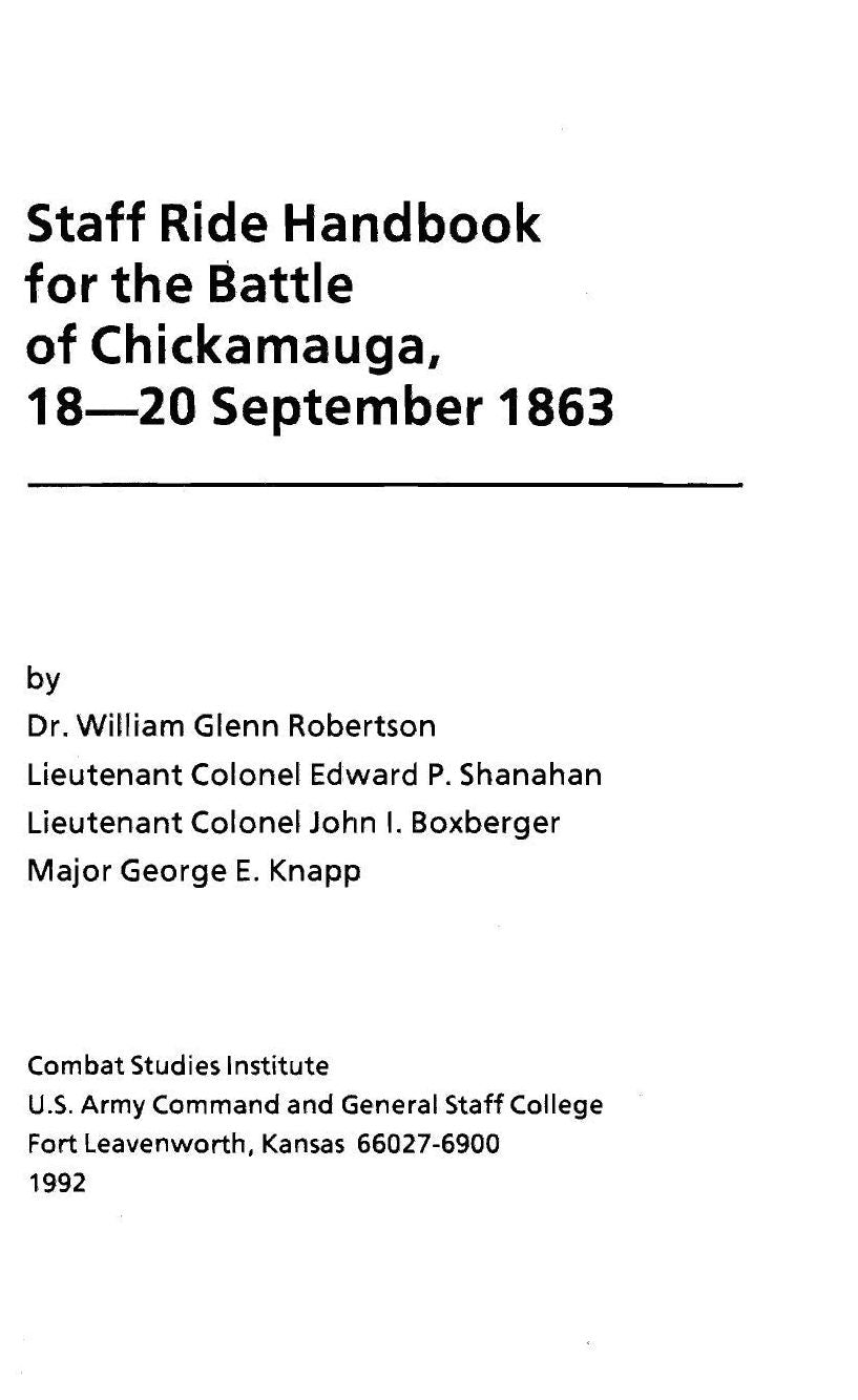 Staff Ride Handbook for the Battle of Chickamauga