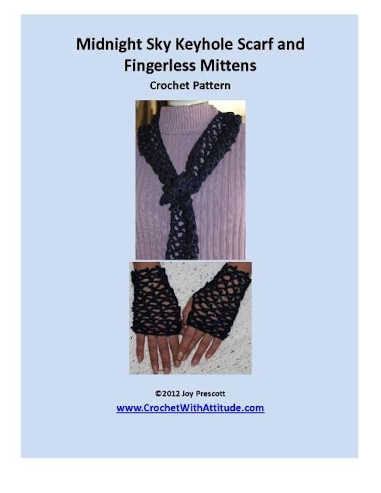 Midnight Sky Keyhole Scarf and Fingerless Mittens Crochet Pattern