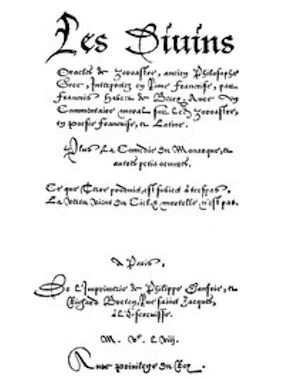 Les Divins Oracles de Zoroastre, ancien Philosophe Grec, Interpretez en Rime