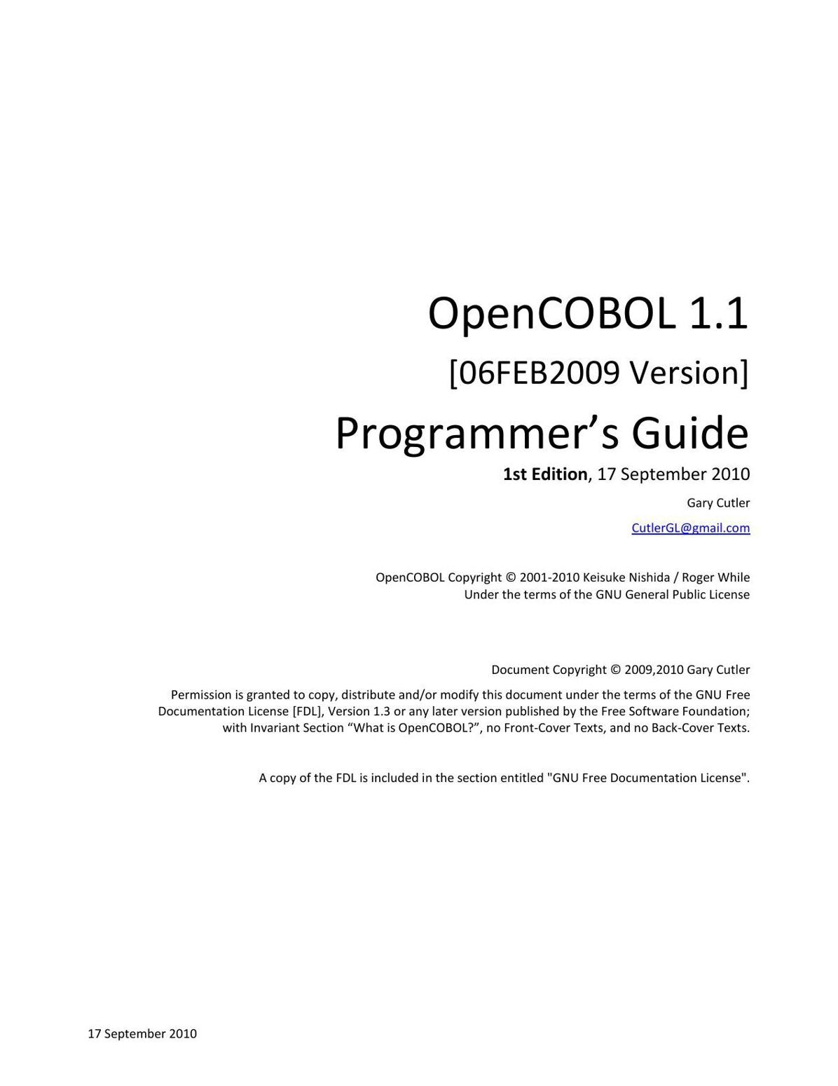 OpenCOBOL 1.1 Programmer's Guide