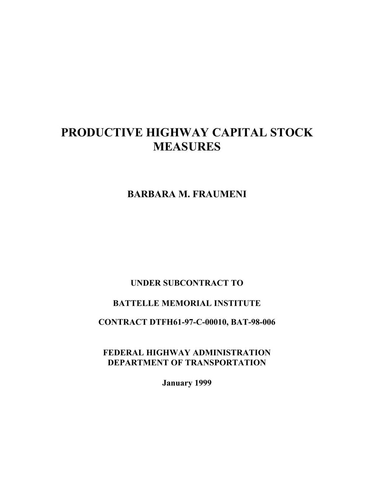 PRODUCTIVE HIGHWAY CAPITAL STOCK MEASURES