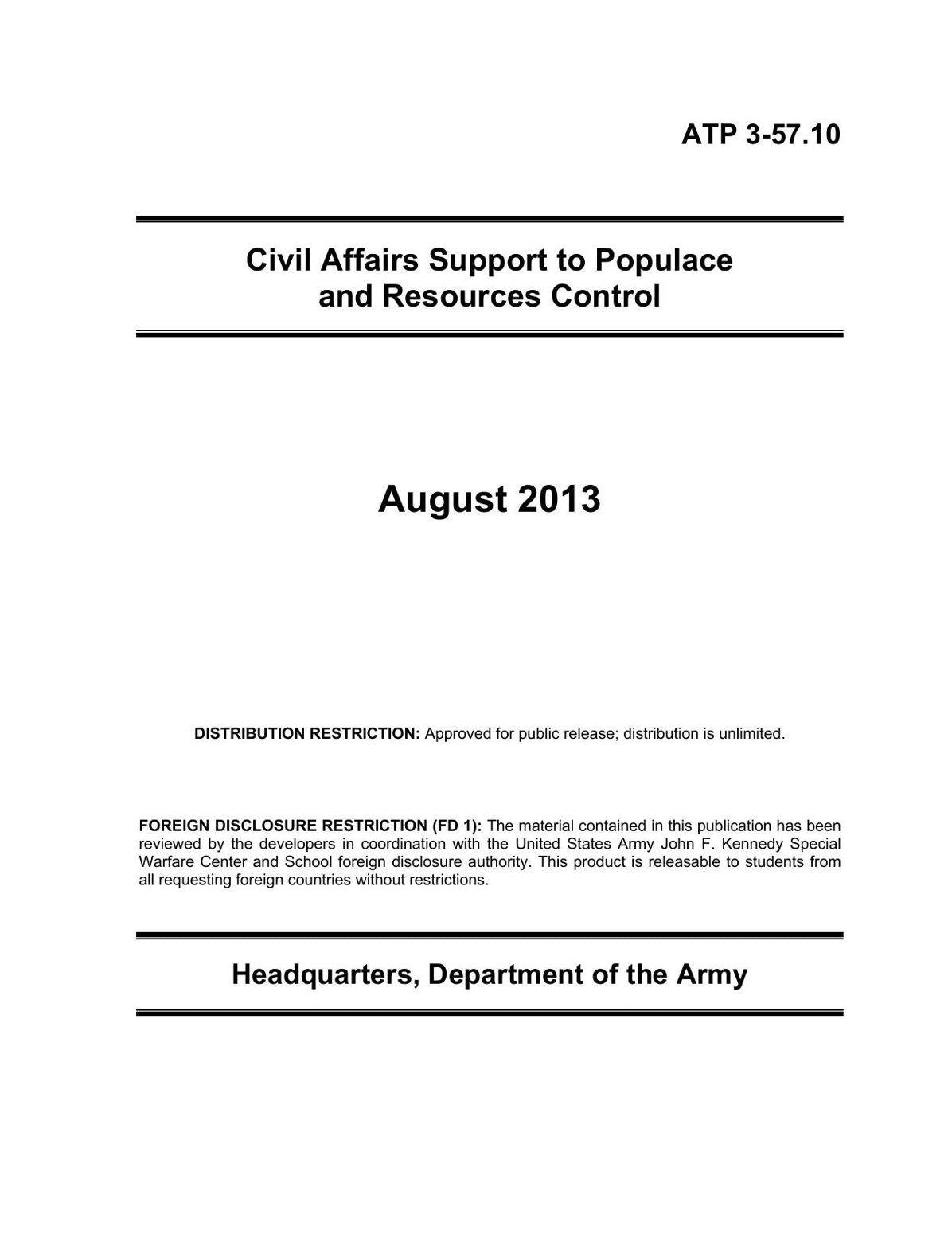 Civil Affairs Support to Populace and Resources Control