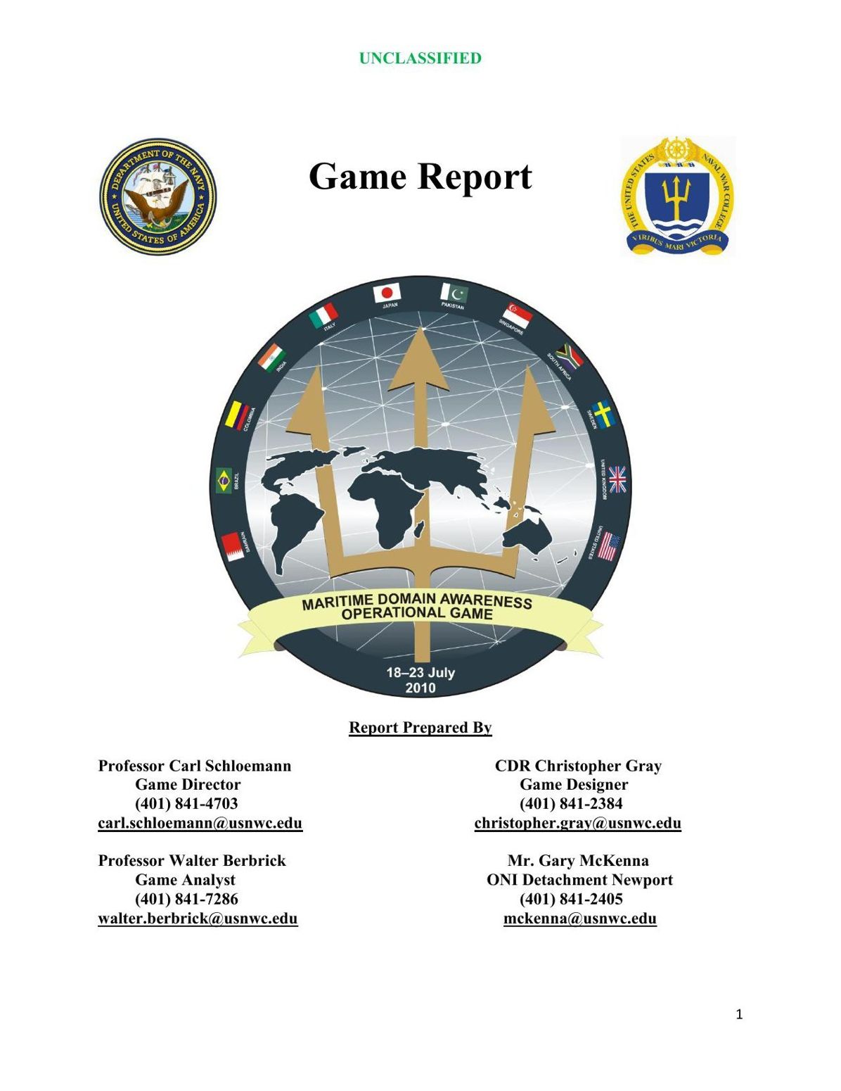 Maritime Domain Awareness Operational Game