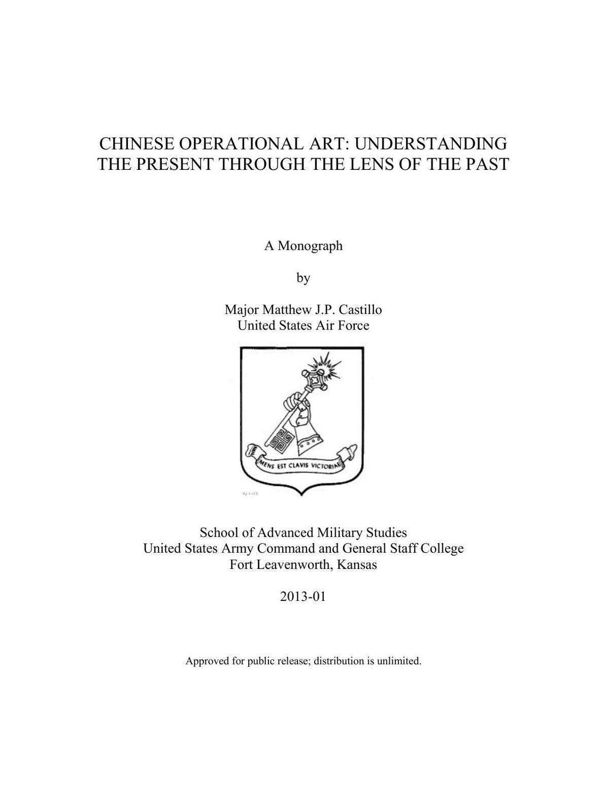 CHINESE OPERATIONAL ART: UNDERSTANDING THE PRESENT THROUGH THE LENS OF THE PAST