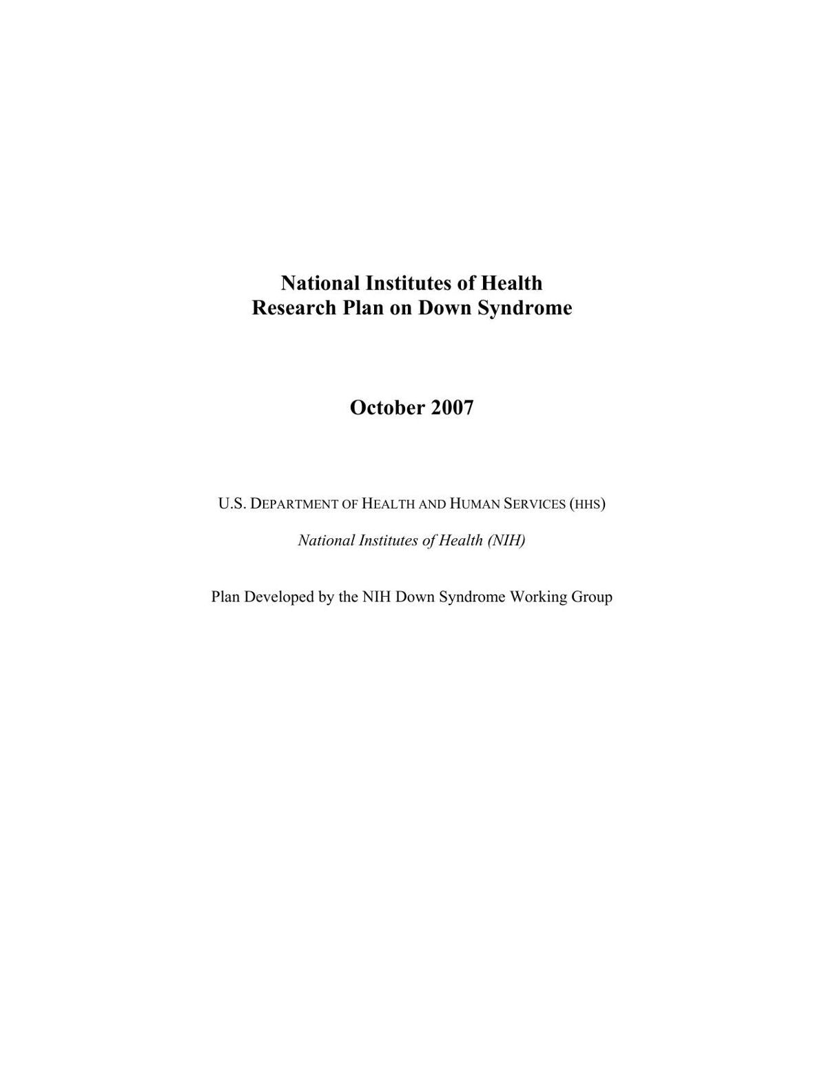 National Institutes of Health Research Plan on Down Syndrome