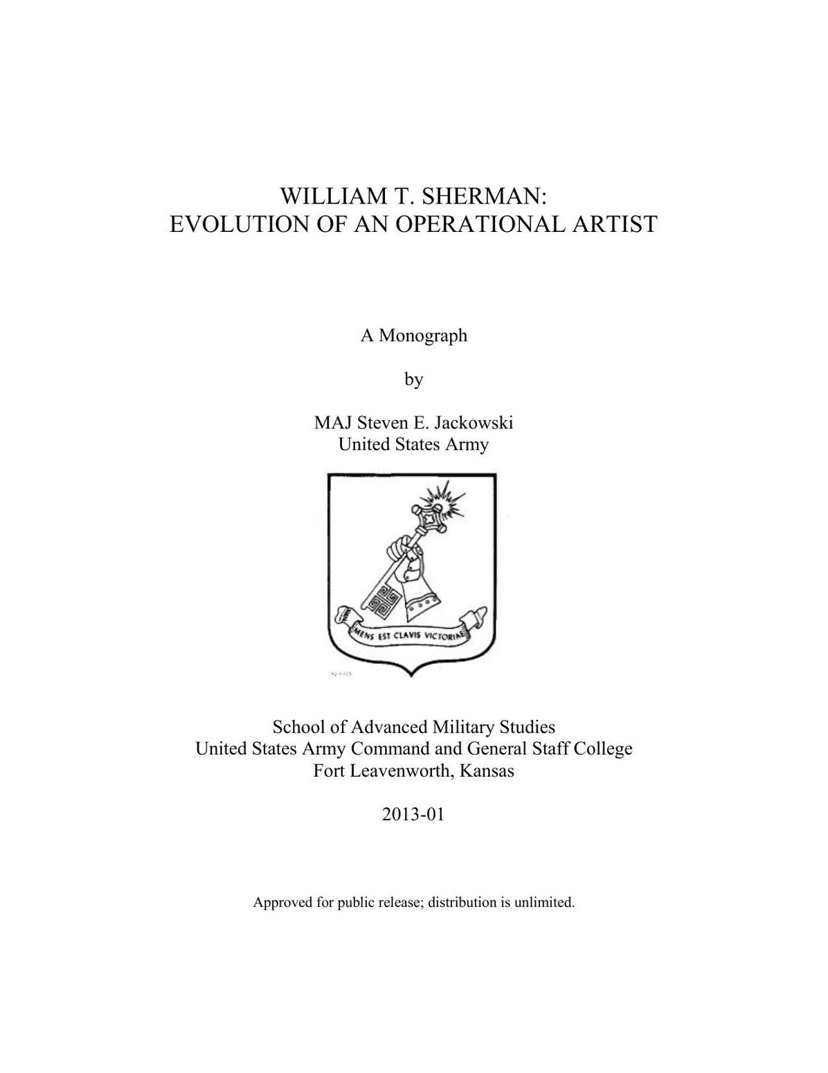 WILLIAM T. SHERMAN: EVOLUTION OF AN OPERATIONAL ARTIST