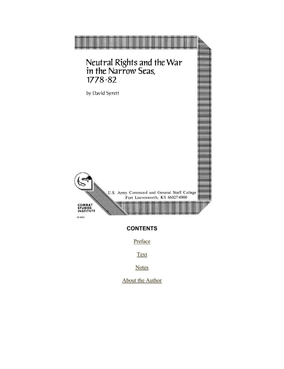 Neutral Rights and the War in the Narrow Seas, 1778-82