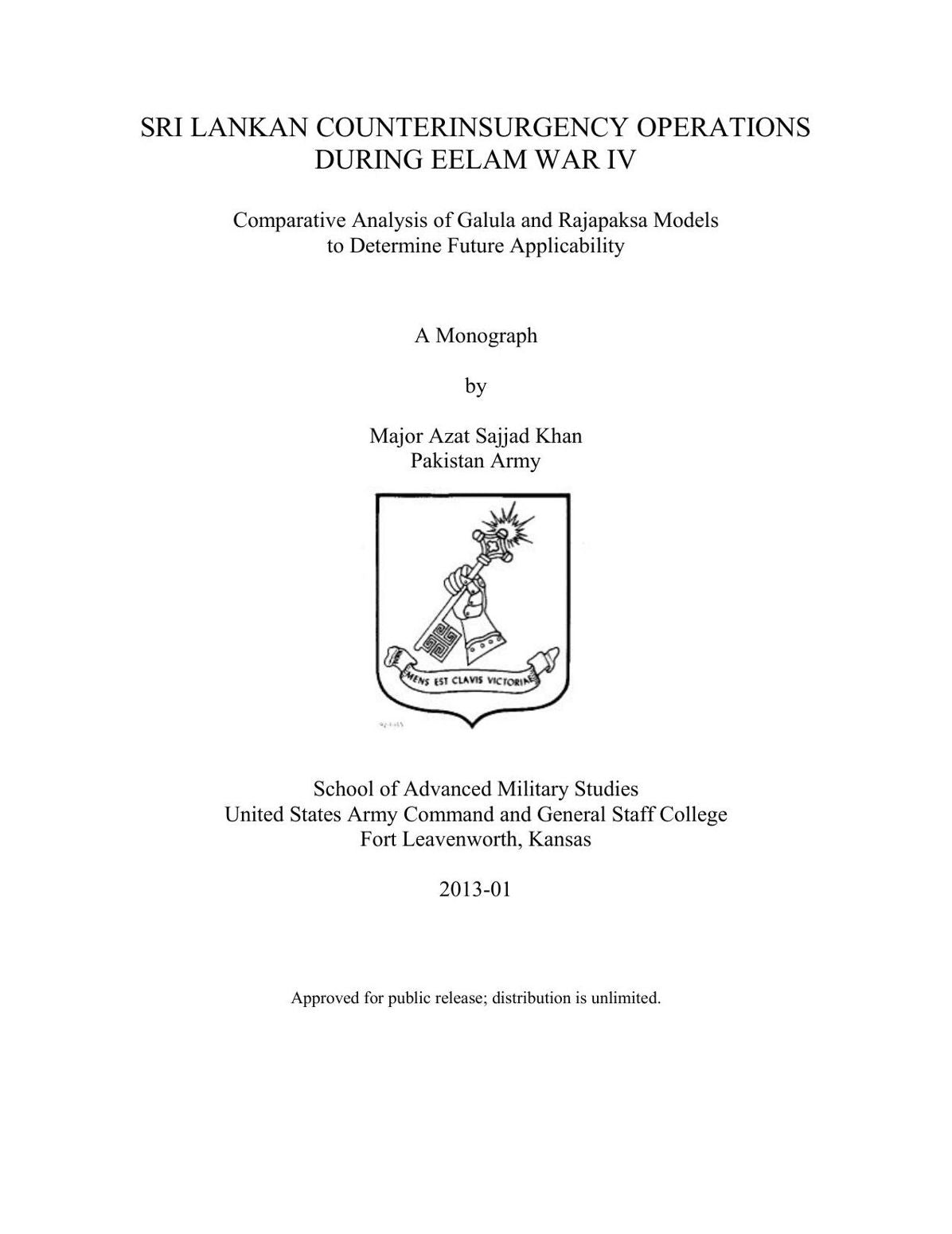 SRI LANKAN COUNTERINSURGENCY OPERATIONS DURING EELAM WAR IV