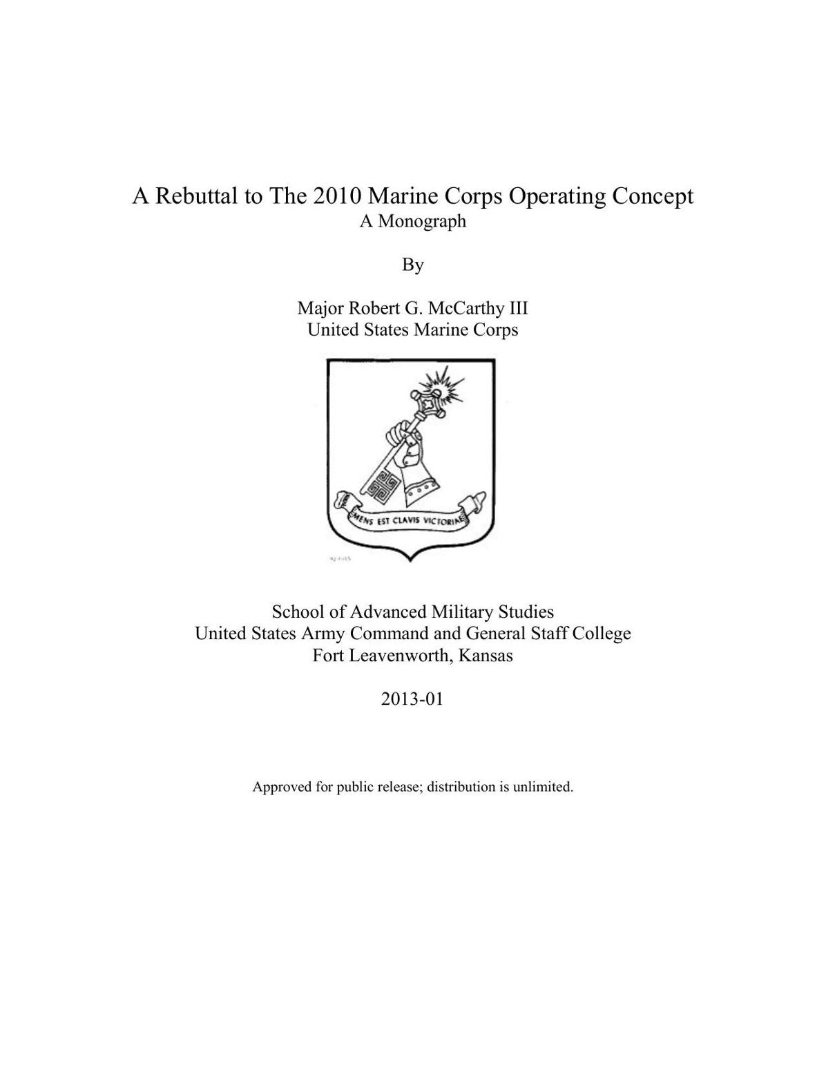 A Rebuttal to The 2010 Marine Corps Operating Concept
