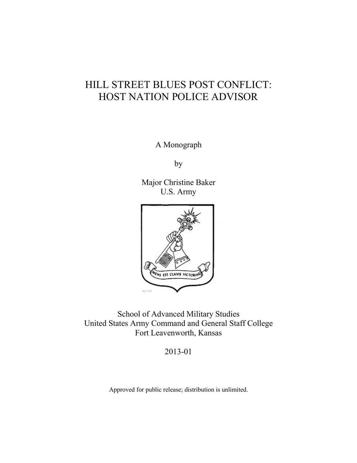 HILL STREET BLUES POST CONFLICT: HOST NATION POLICE ADVISOR