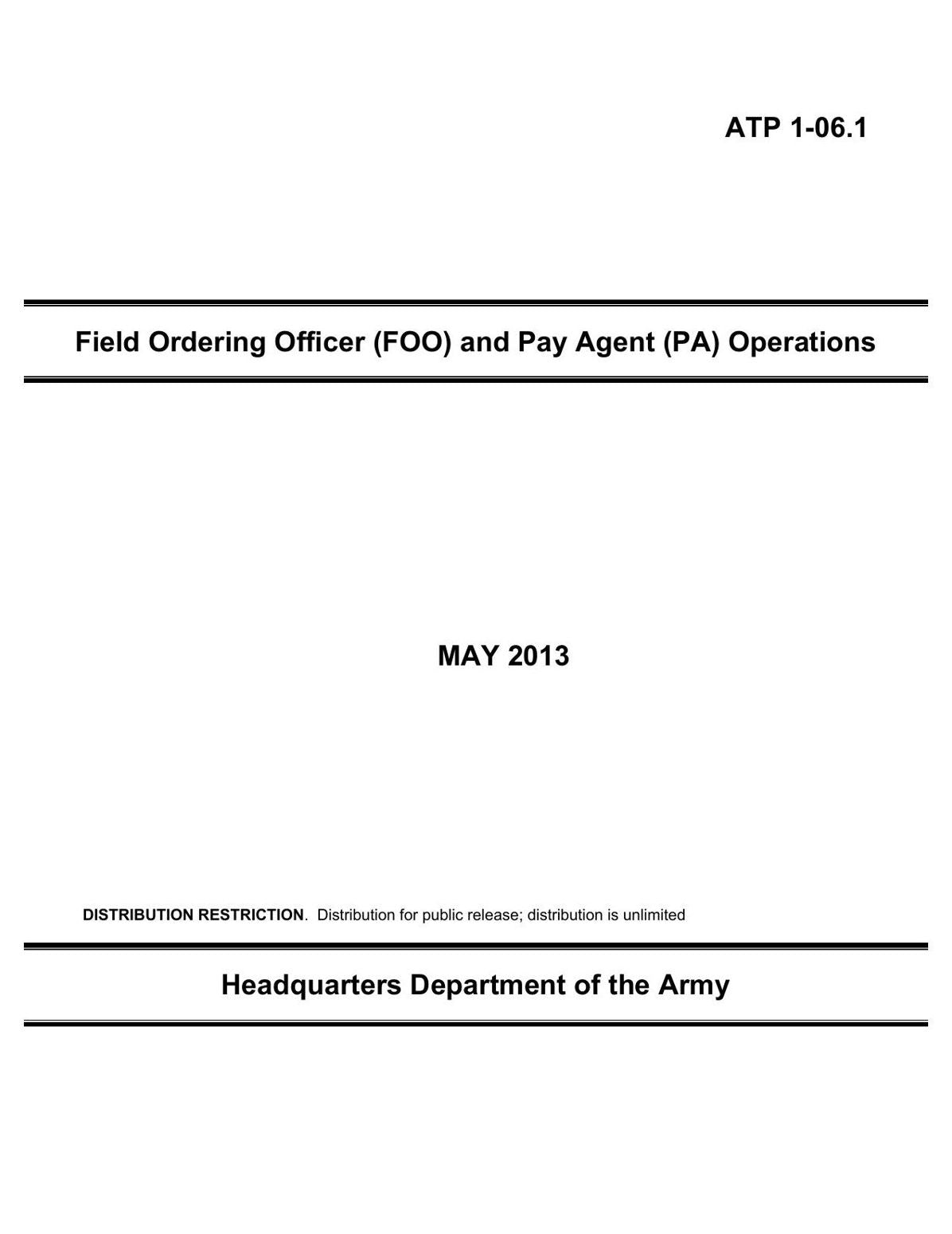 Field Ordering Officer (FOO) and Pay Agent (PA) Operations