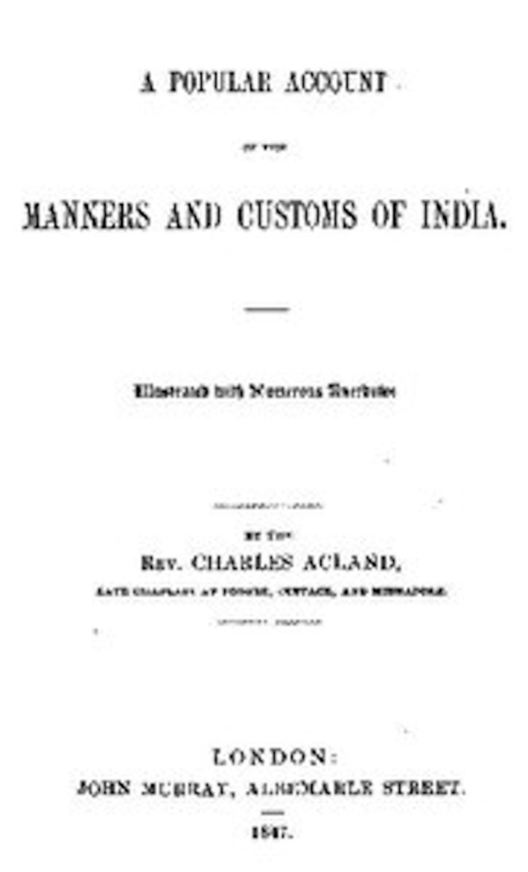 A Popular Account of the Manners and Customs of India