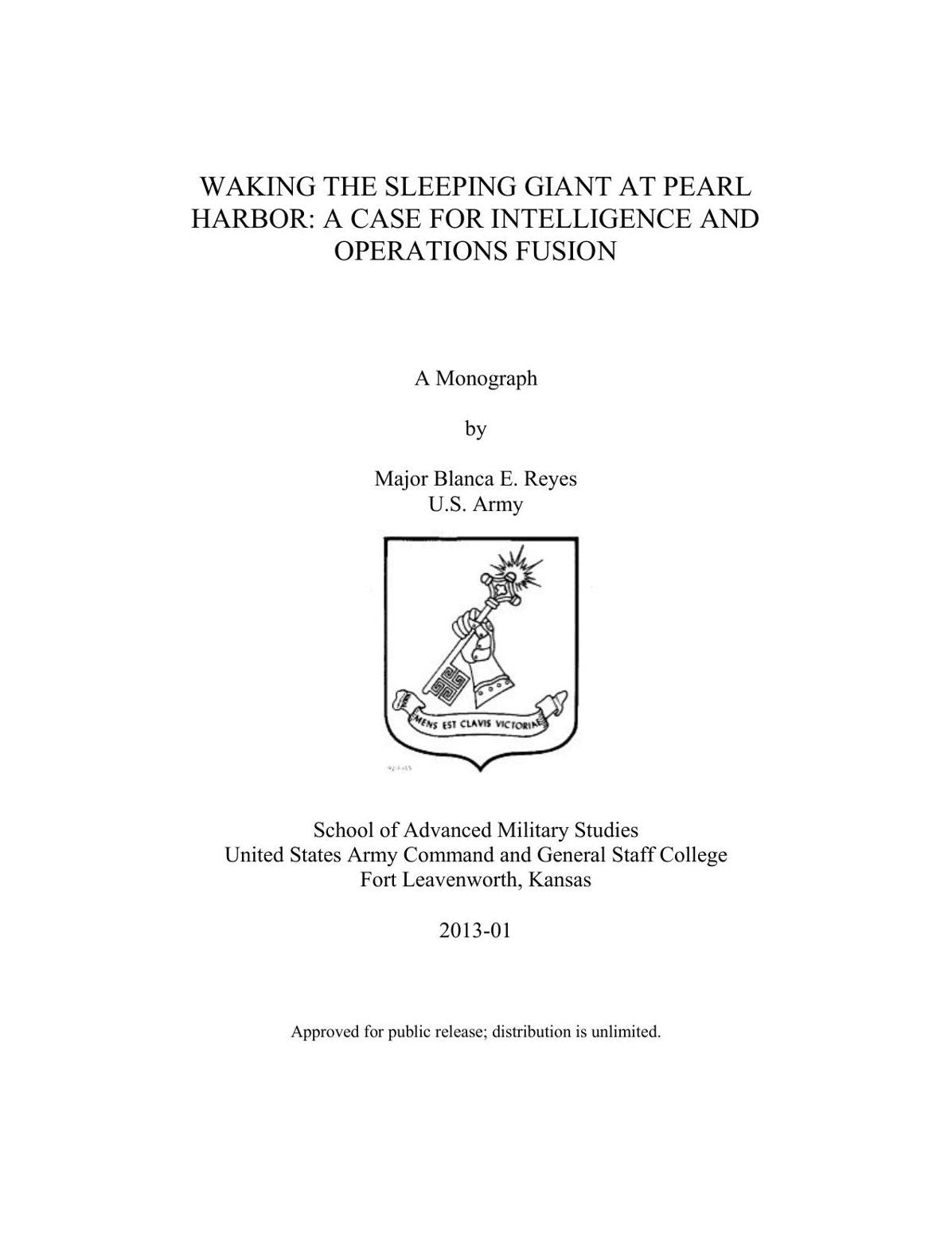 WAKING THE SLEEPING GIANT AT PEARL HARBOR: A CASE FOR INTELLIGENCE AND OPERATIONS FUSION