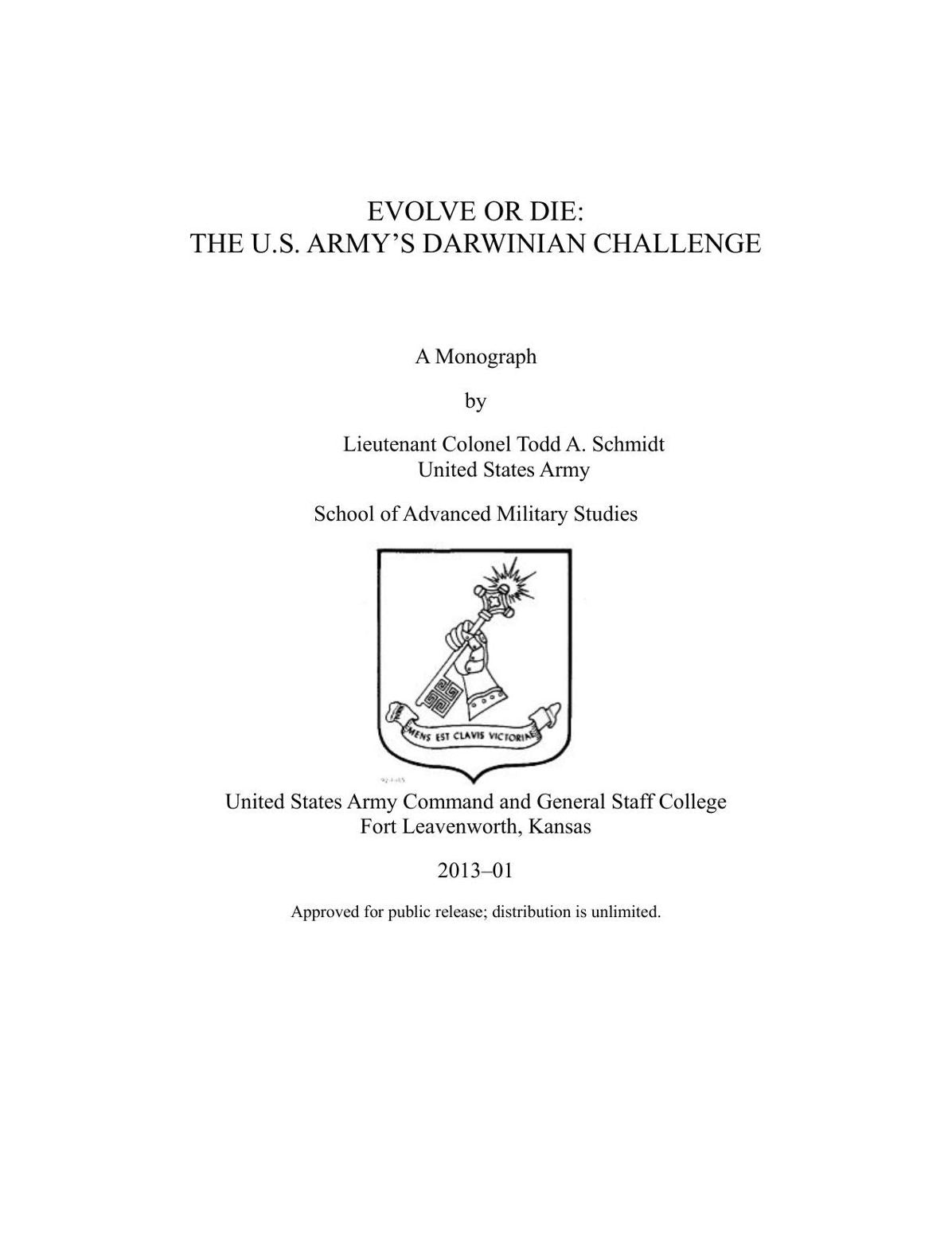 EVOLVE OR DIE: THE U.S. ARMY’S DARWINIAN CHALLENGE