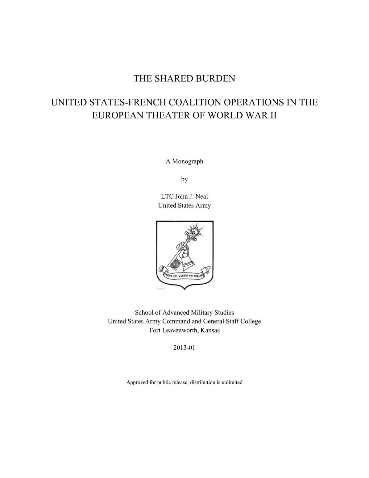 UNITED STATES-FRENCH COALITION OPERATIONS IN THE EUROPEAN THEATER OF WORLD WAR II