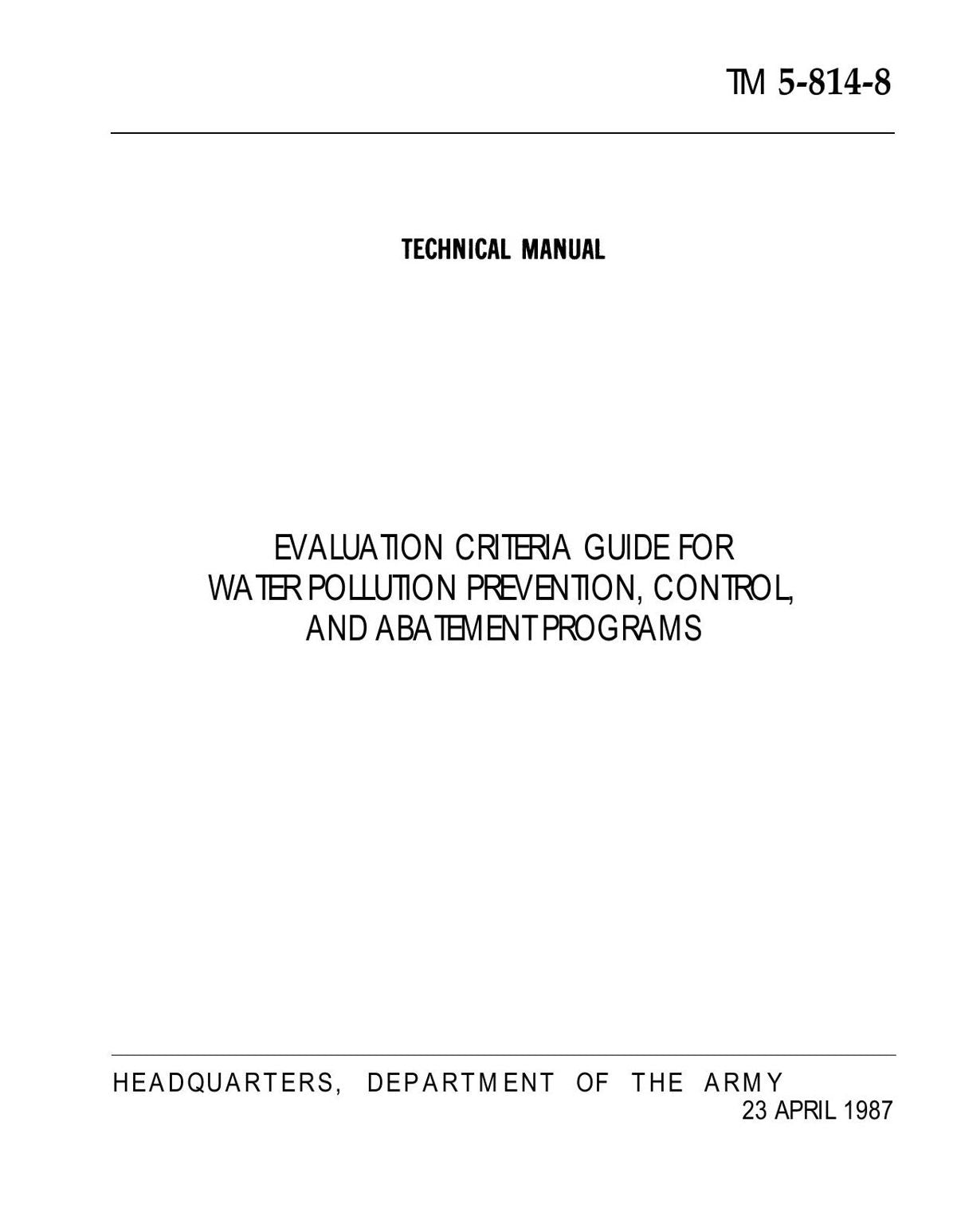 EVALUATION CRITERIA GUIDE FOR WATER POLLUTION PREVENTION, CONTROL, AND ABATEMENT PROGRAMS