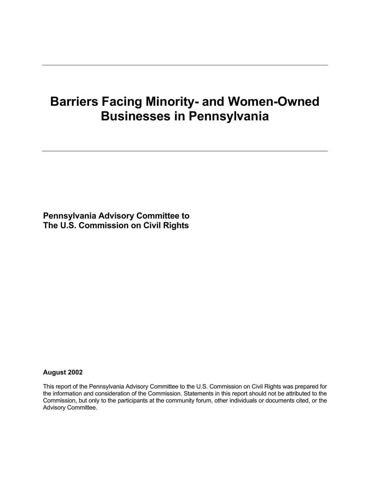 Barriers Facing Minority- and Women-Owned Businesses in Pennsylvania