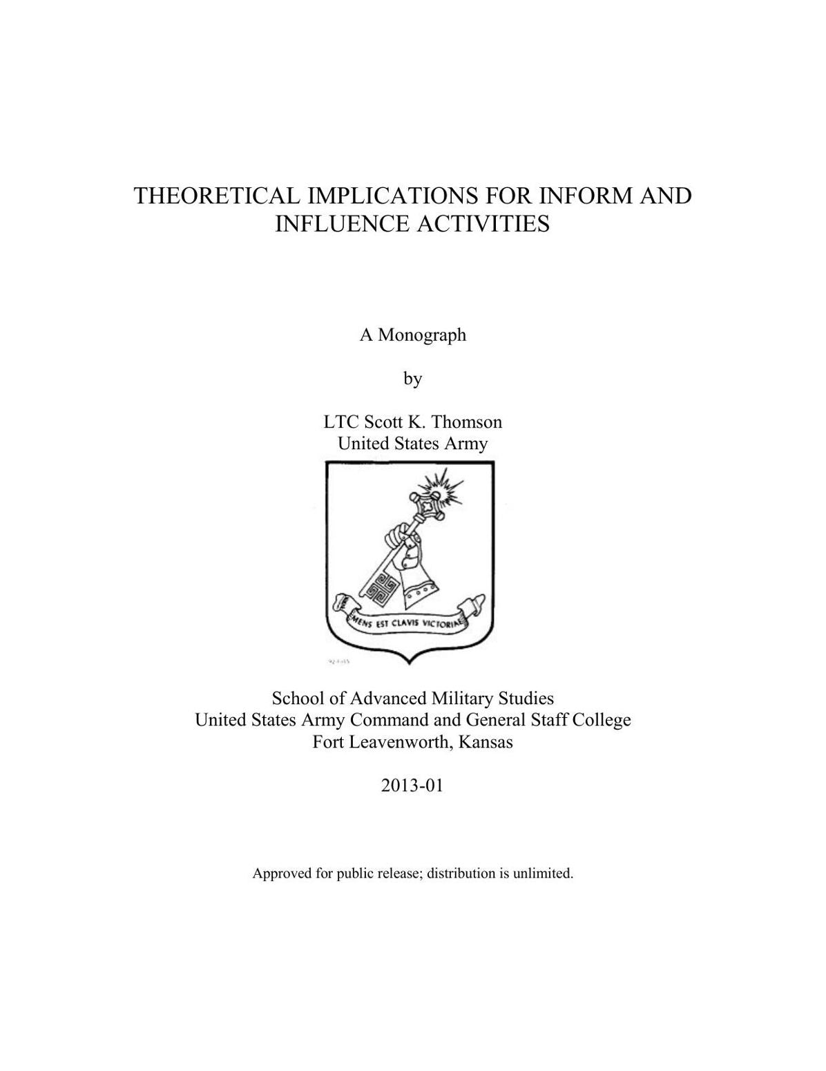 THEORETICAL IMPLICATIONS FOR INFORM AND INFLUENCE ACTIVITIES