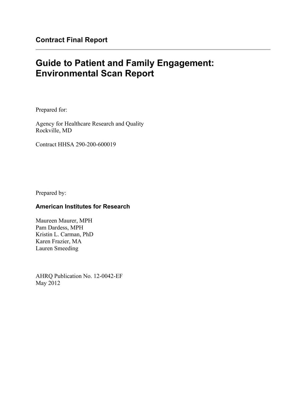 Guide to Patient and Family Engagement: Environmental Scan Report
