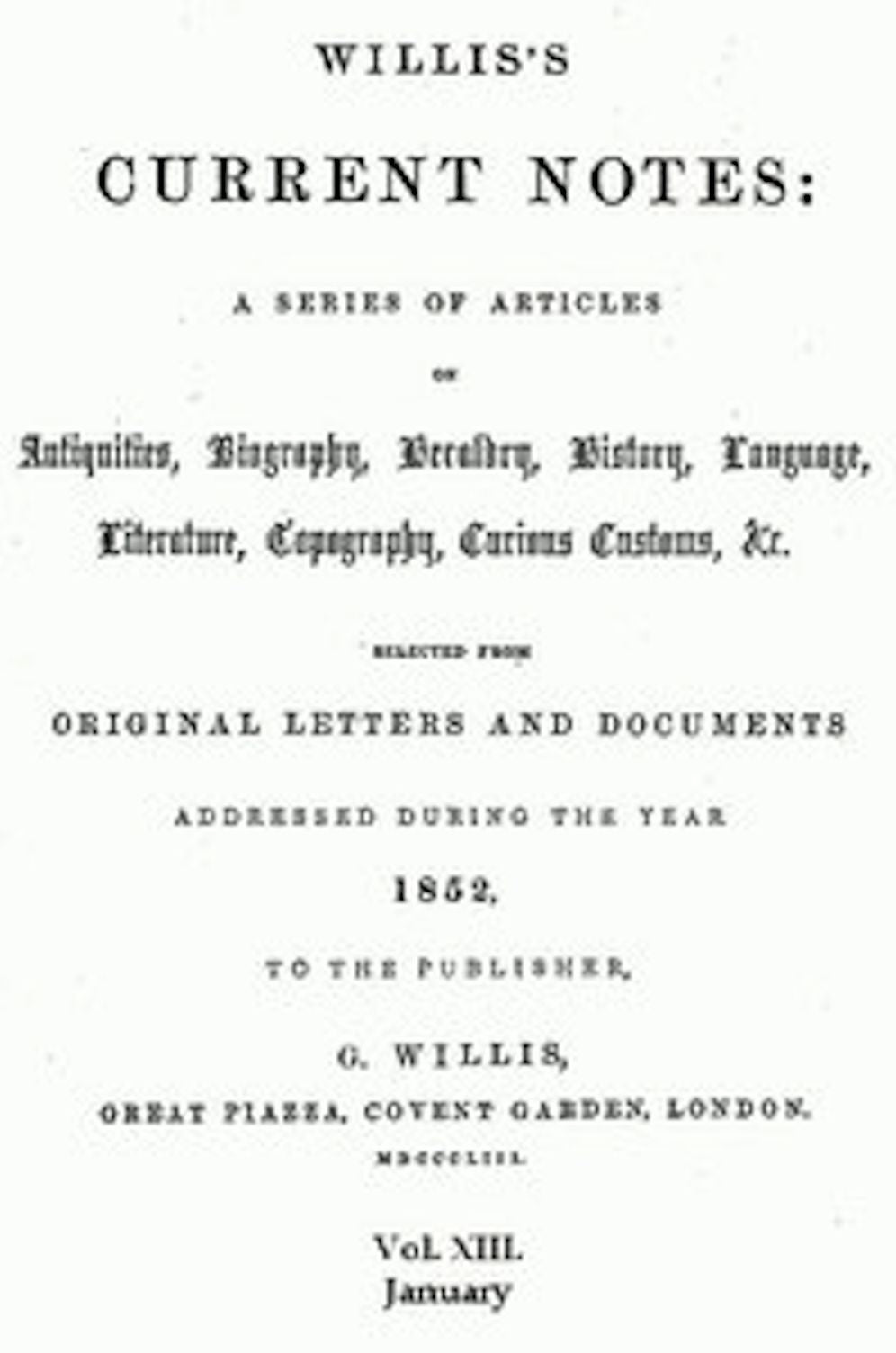 Willis's Current Notes, No. XIII., January 1852 (Illustrated)