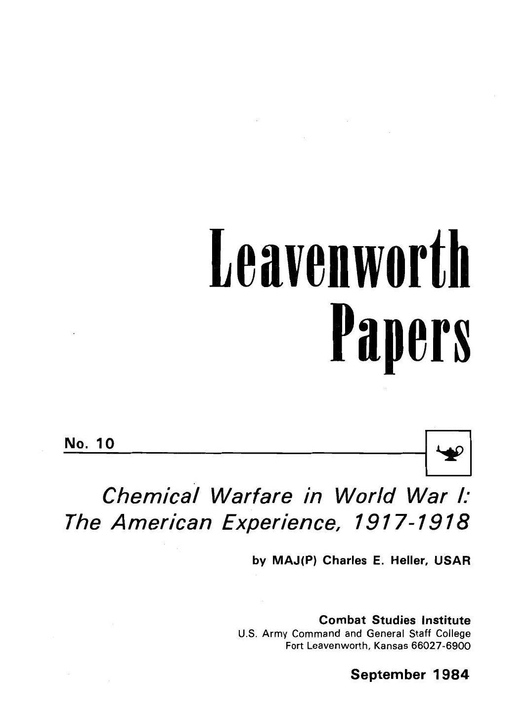 Chemical Warfare in World War I: The American Experience, 1917-1918