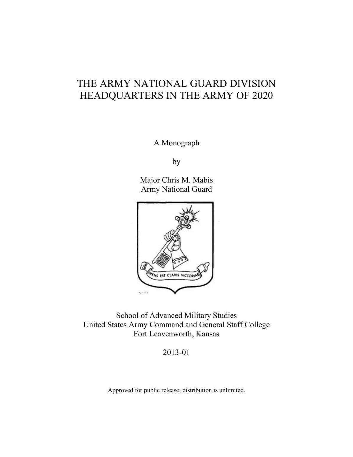 THE ARMY NATIONAL GUARD DIVISION HEADQUARTERS IN THE ARMY OF 2020