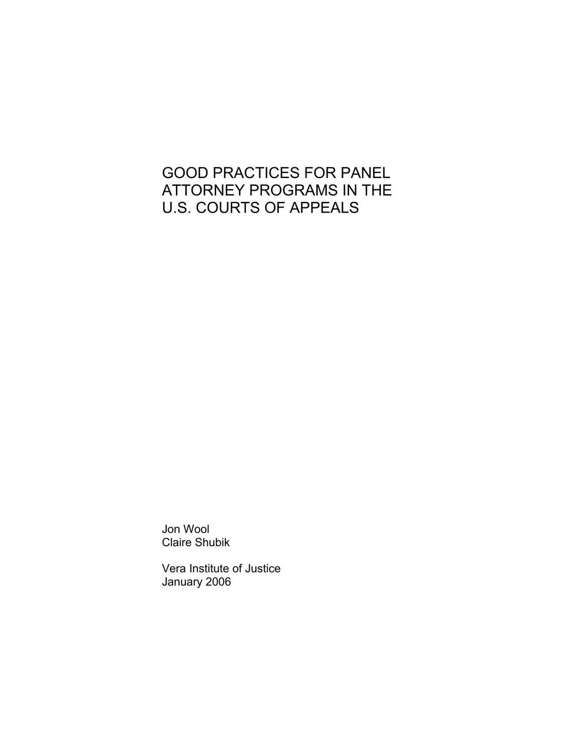 GOOD PRACTICES FOR PANEL ATTORNEY PROGRAMS IN THE U.S. COURTS OF APPEALS