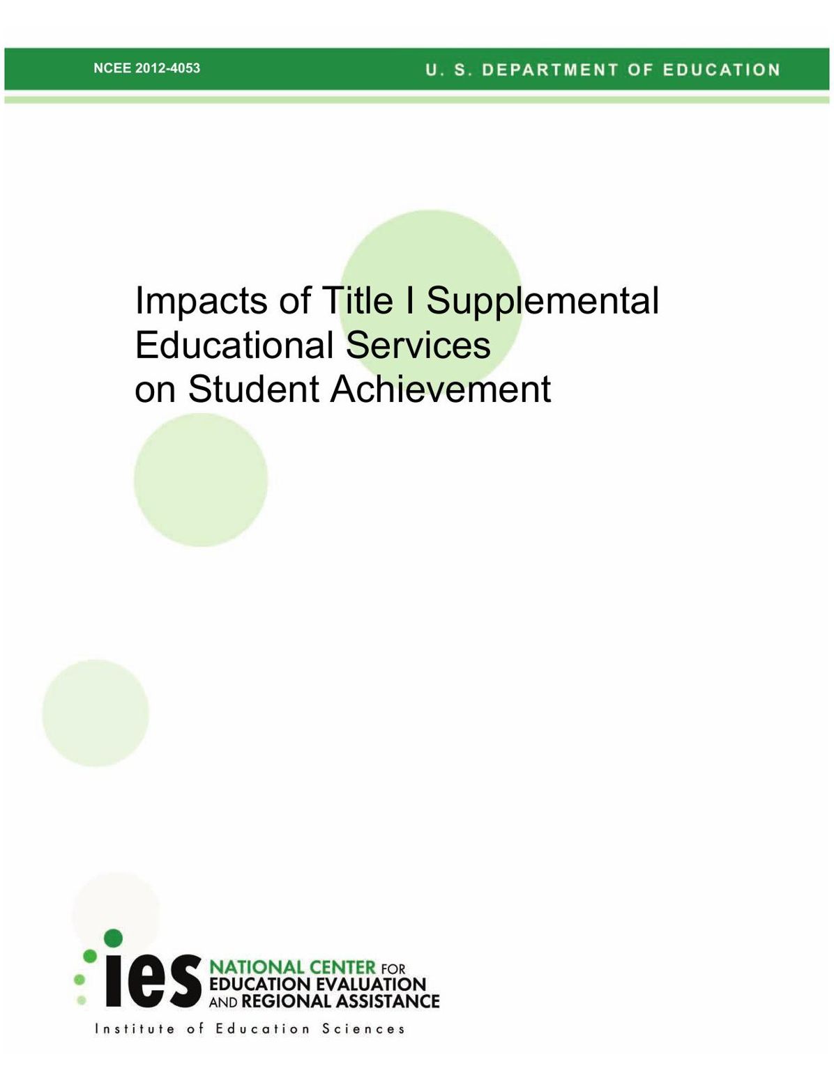 Impacts of Title I Supplemental Educational Services on Student Achievement