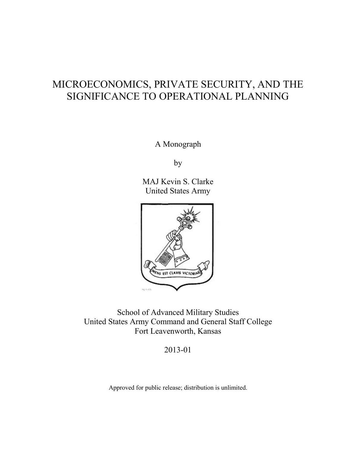 MICROECONOMICS, PRIVATE SECURITY, AND THE SIGNIFICANCE TO OPERATIONAL PLANNING