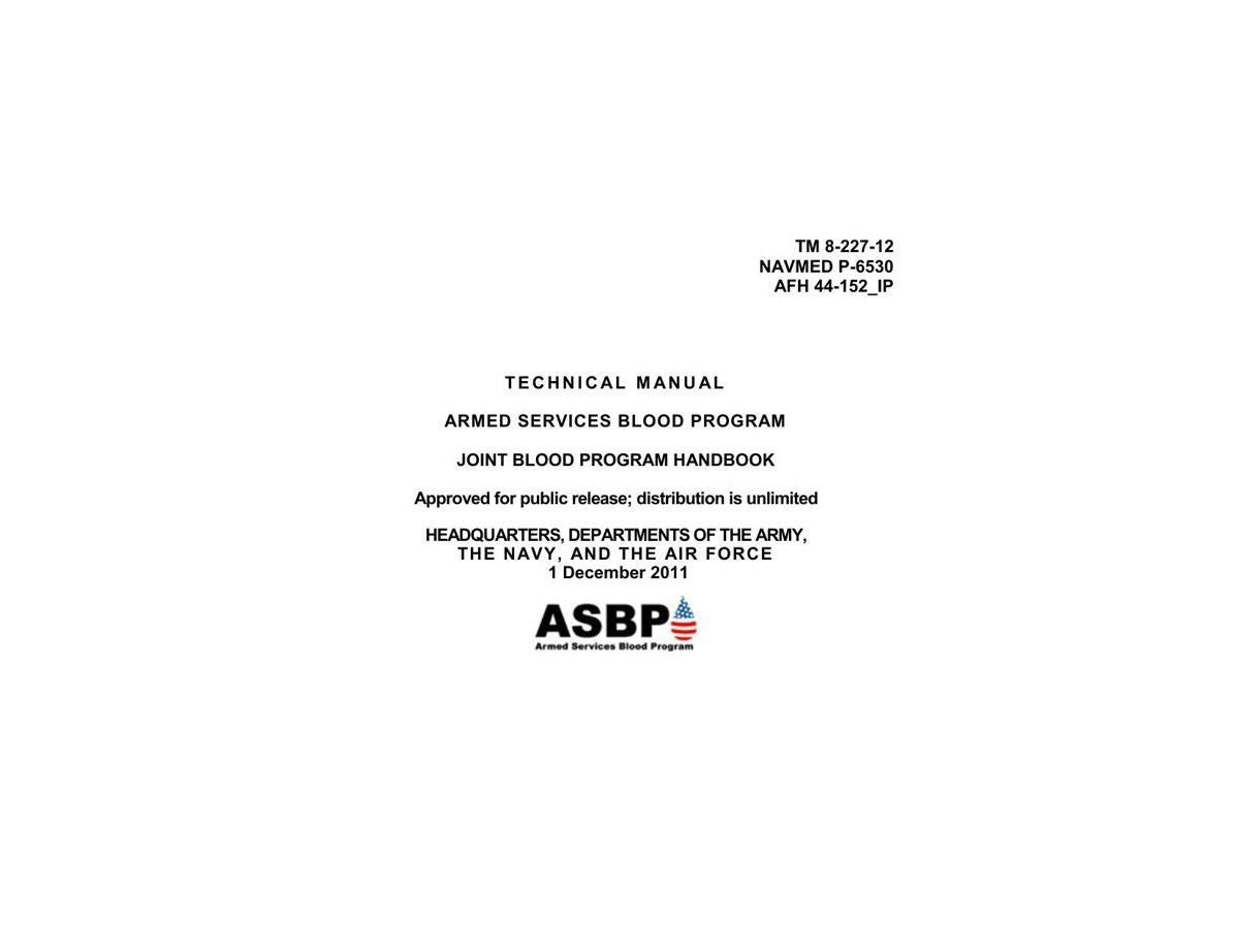 ARMED SERVICES BLOOD PROGRAM JOINT BLOOD PROGRAM HANDBOOK