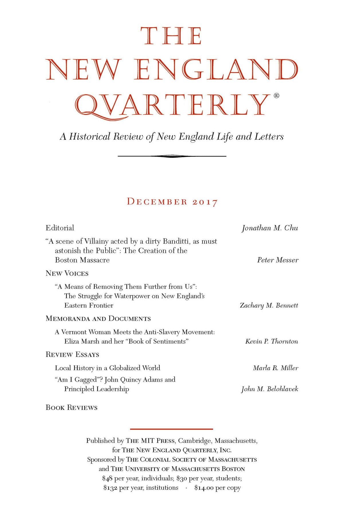 The New England Quarterly - annual subscription