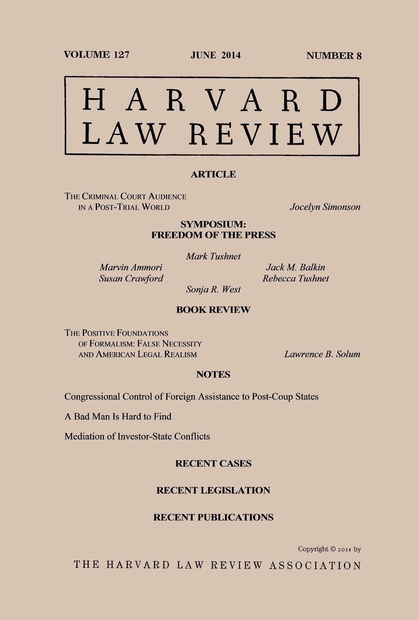 Harvard Law Review: Volume 127, Number 8 - June 2014
