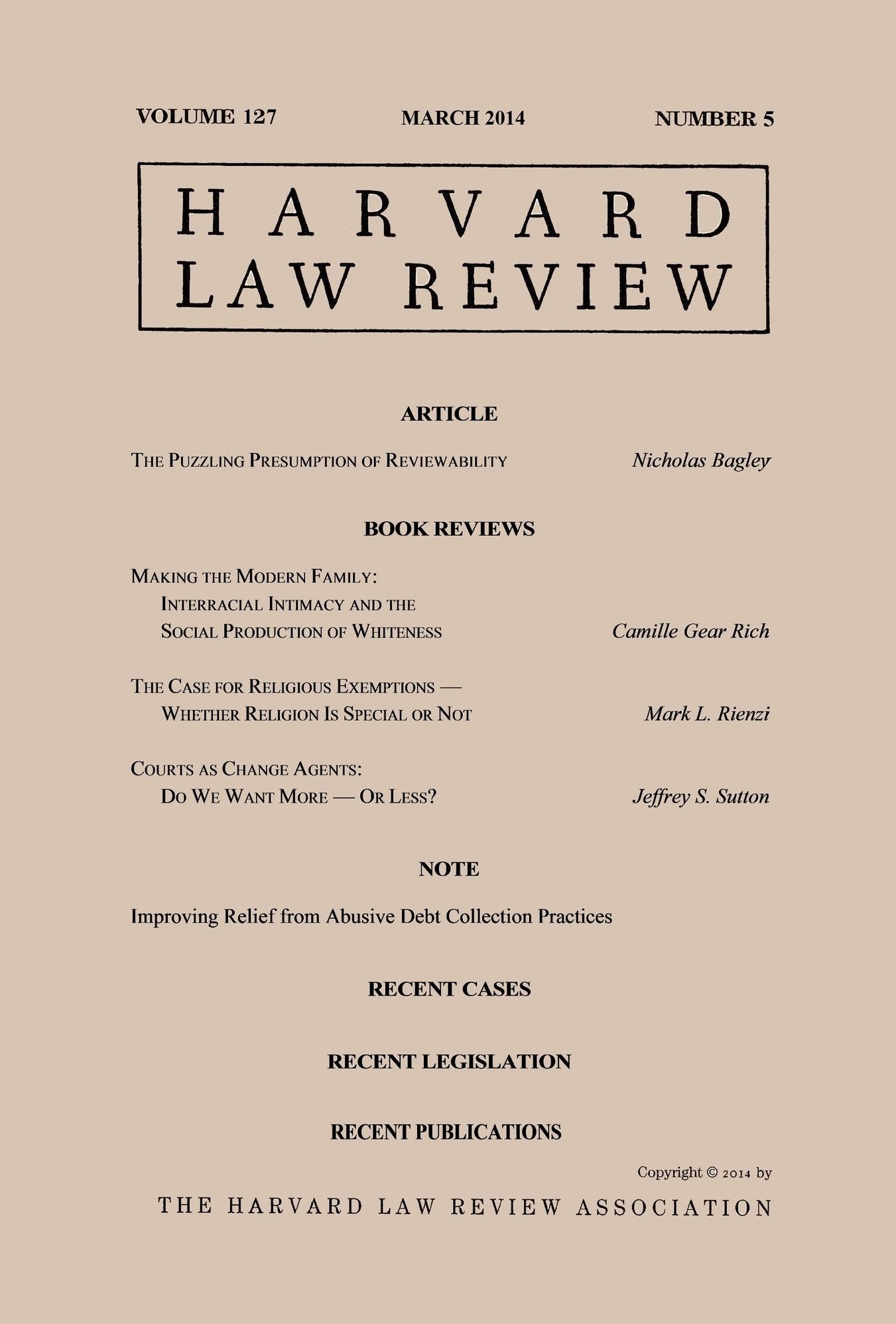 Harvard Law Review: Volume 127, Number 5 - March 2014
