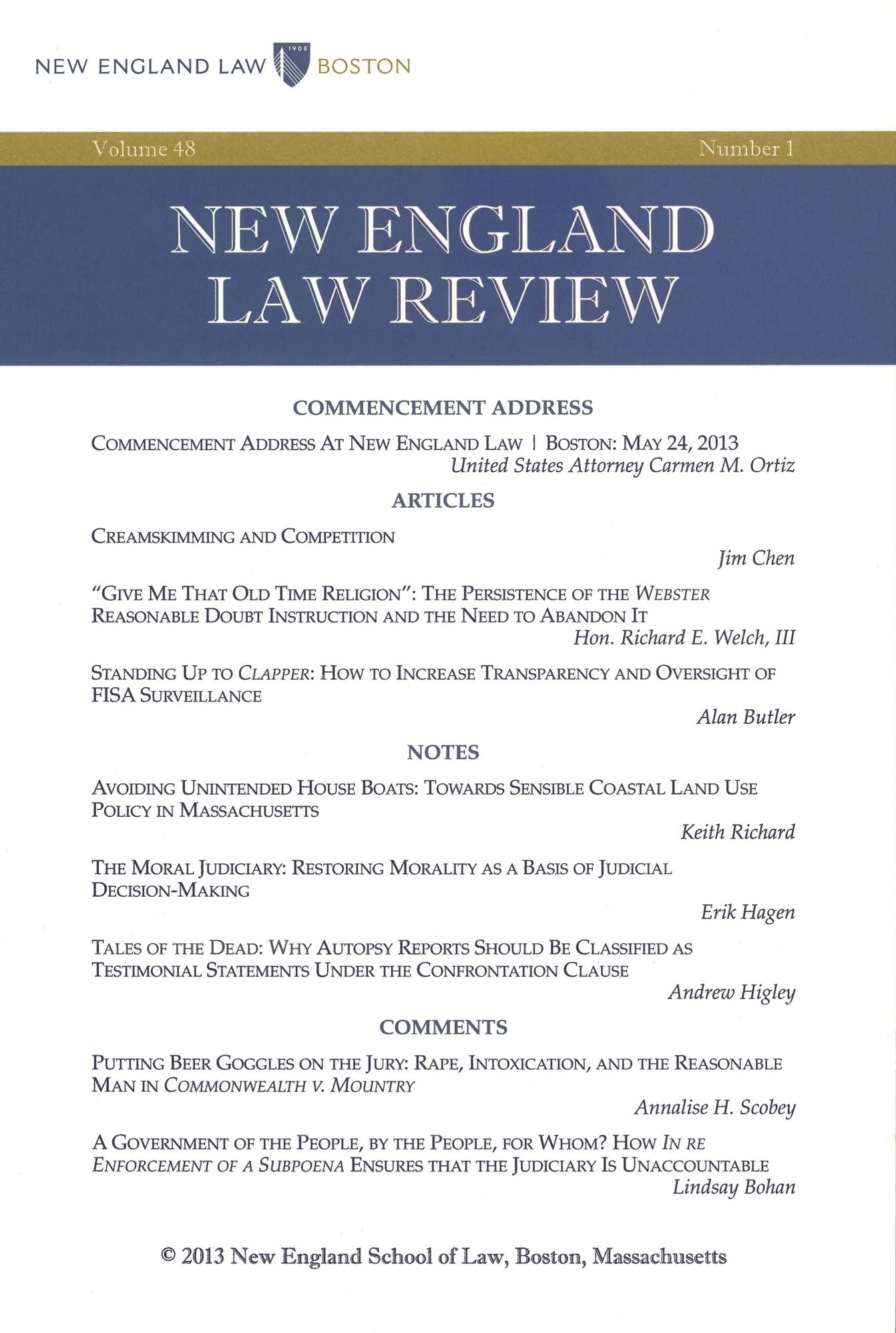 New England Law Review: Volume 48, Number 1 - Fall 2013