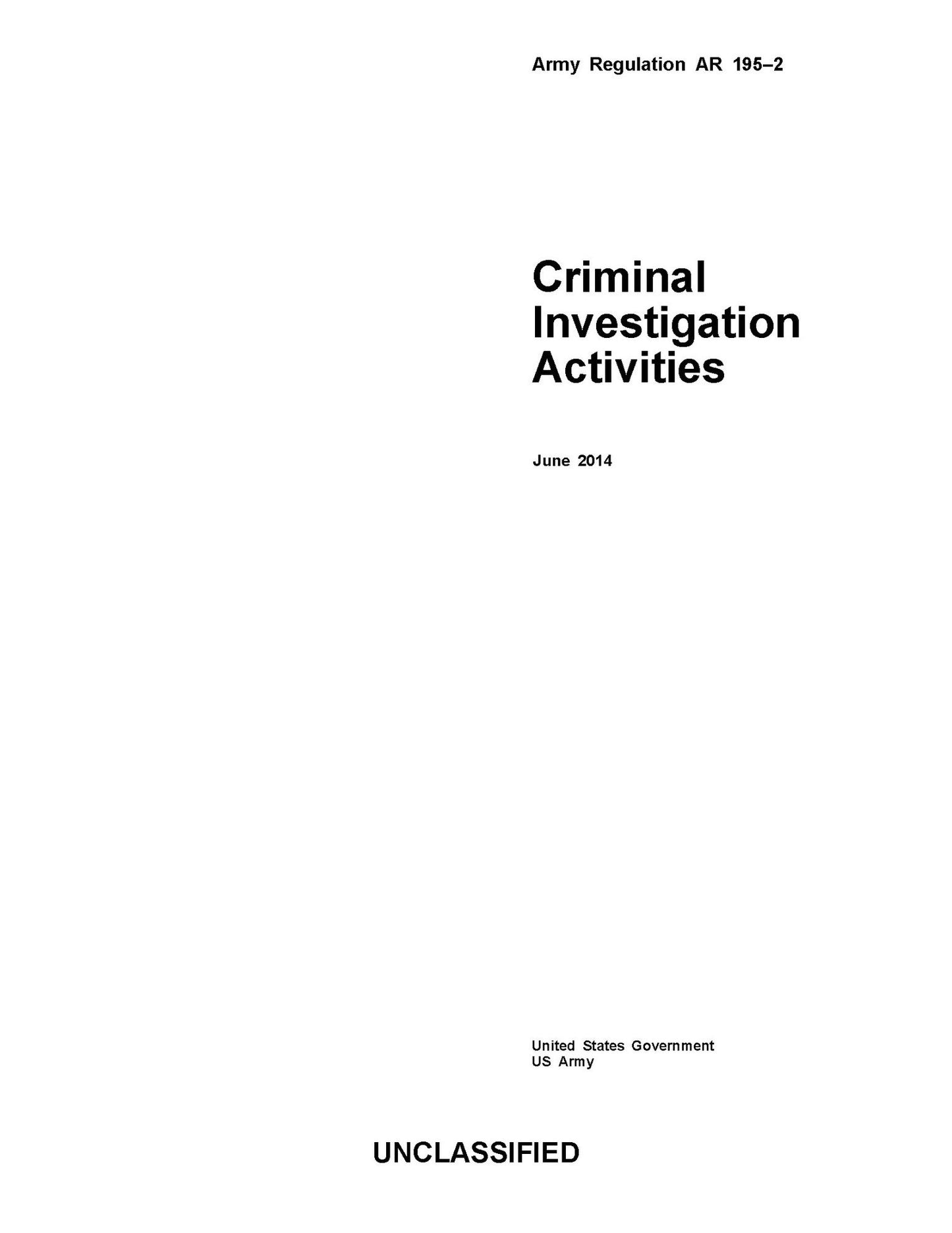 Army Regulation AR 195-2 Criminal Investigation Activities June 2014
