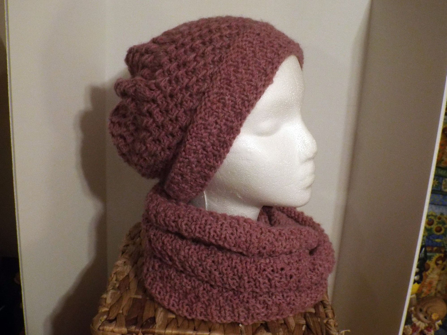 Moss Stitch And Lace Cowl and Slouch Hat