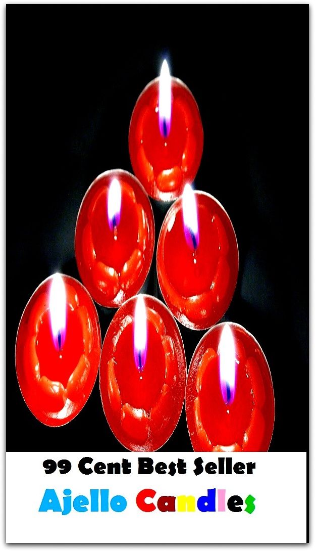 99 Cent Best Seller Ajello Candles (Art, Saweeet , colors, color order, Forrest, Coconut Mango, Valentine's, including jars, pillars, floating, votives, tins, cakes )
