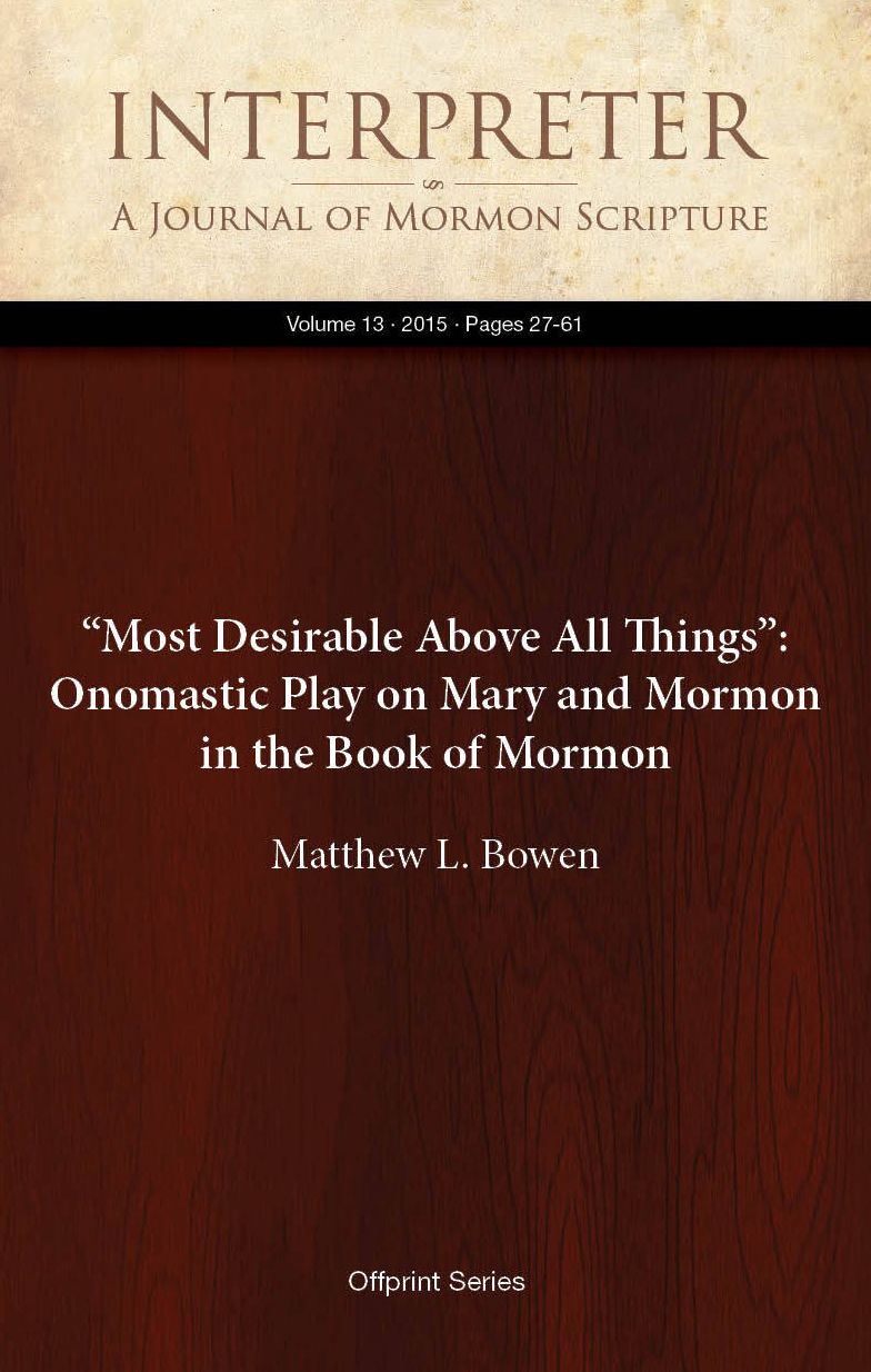 Most Desirable Above All Things: Onomastic Play on Mary and Mormon in the Book of Mormon