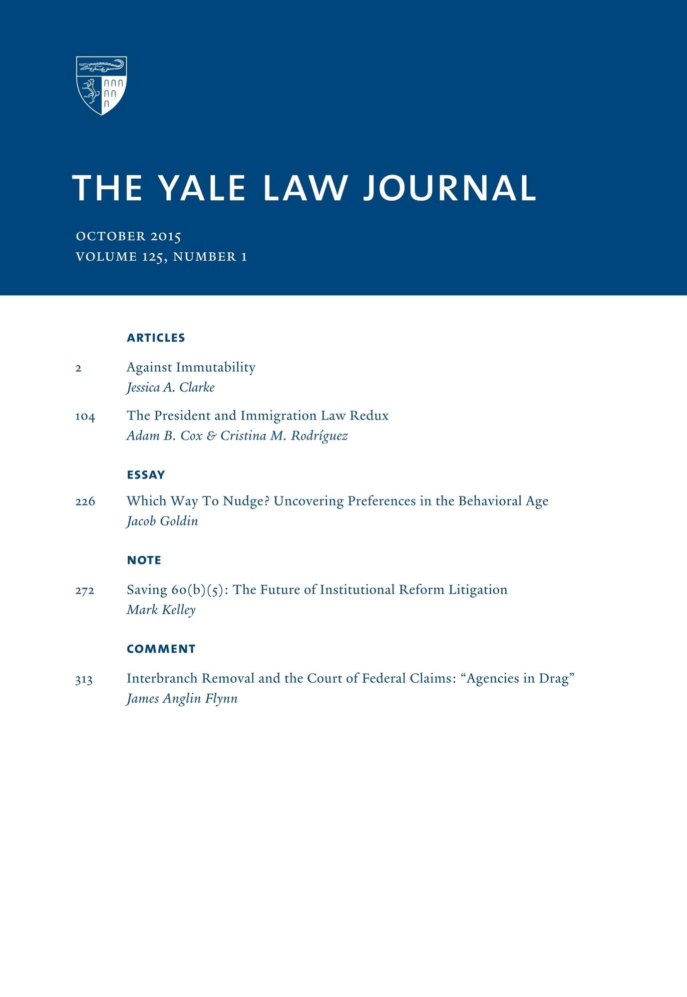 Yale Law Journal: Volume 125, Number 1 - October 2015