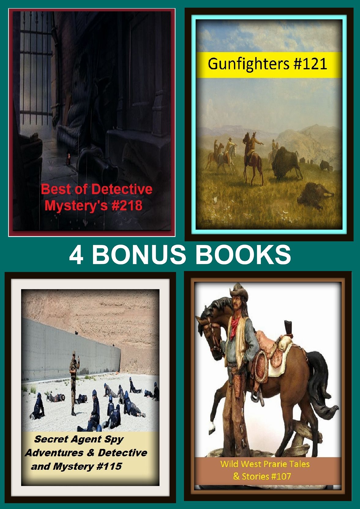 Detective Four bonus books in one Bundle Best of Detective Mystery's #218, Gunfighters #121, Secret Agent Spy Adventures & Detective and Mystery #115, Western Books #121
