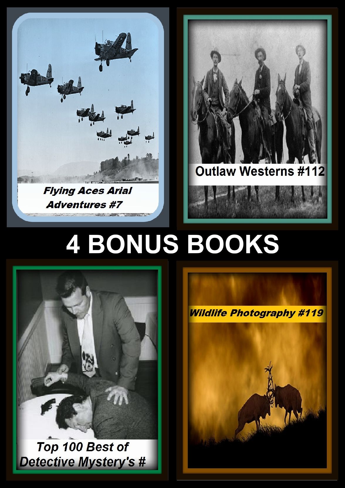 Westerns : Four bonus books in one Bundle Wildlife Photography #119, Flying Aces Arial Adventures #7, Outlaw Westerns #112, Top 100 Best of Detective Mystery's #29