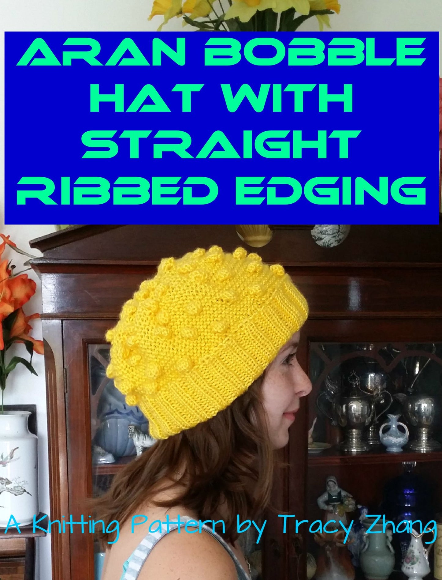 Aran Bobble Hat with Straight Ribbed Edging Knitting Pattern
