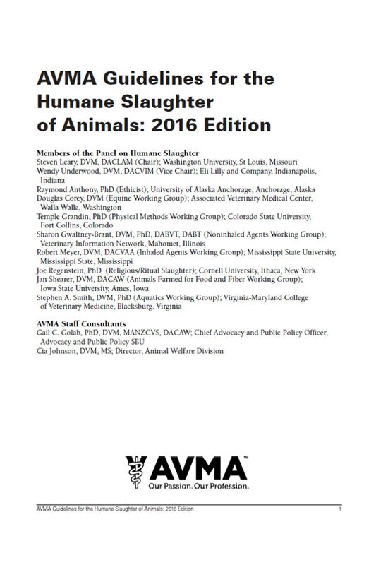 AVMA Guidelines for the Humane Slaughter of Animals (2016 edition)