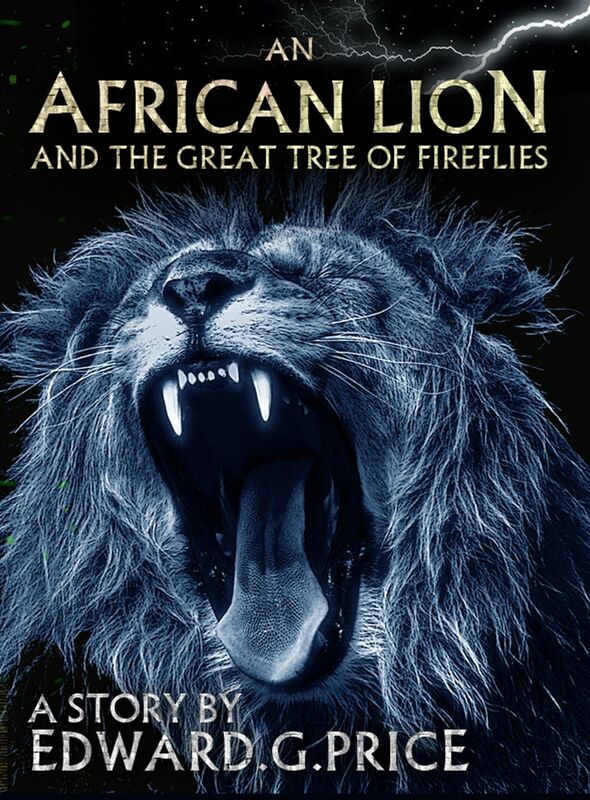 An African Lion and the Great Tree of Fireflies