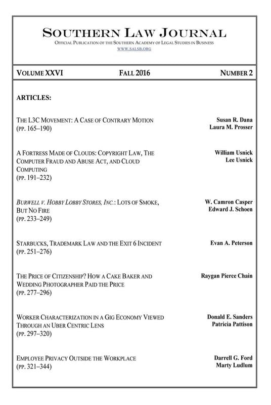Southern Law Journal, Vol. XXVI, No. 2., Fall 2016
